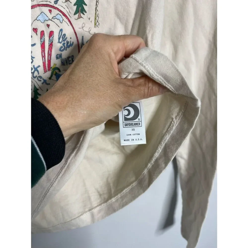 St. Moritz Is For Lovers Vintage Long SleeveTee in Dirty White DAYDREAMER XS